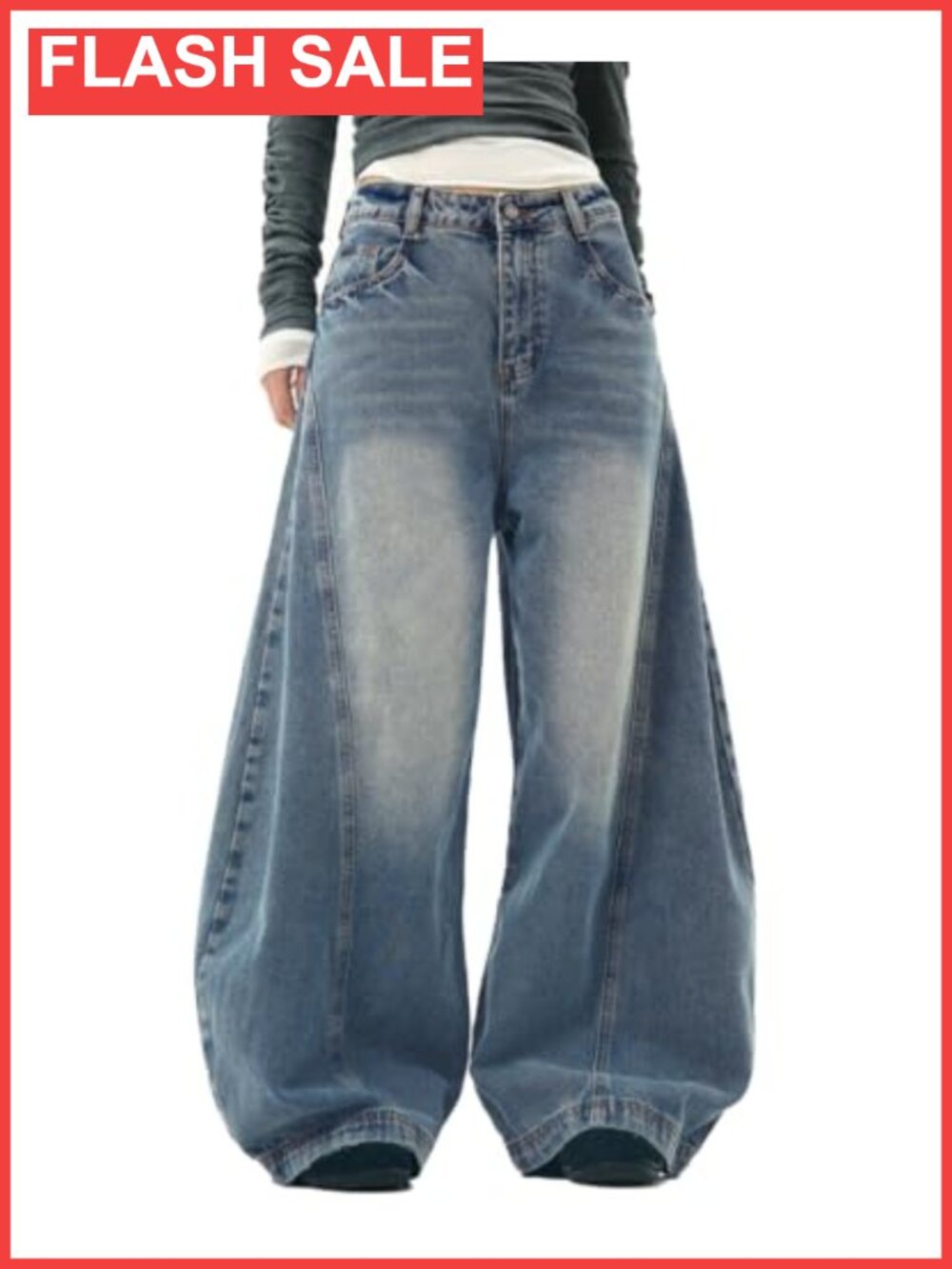 Baggy Wide Leg Barrel Jeans Low Rise Pleated Cotton Blend Denim Pants